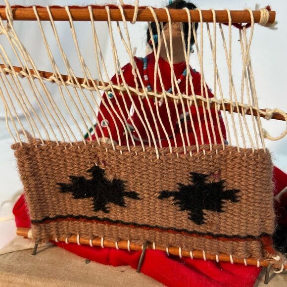 NAVAJO MINI LOOM WITH PICTORIAL WEAVING, CACRBW FIBER ART SCULPTURE VINTAGE RARE - Picture 10 of 16